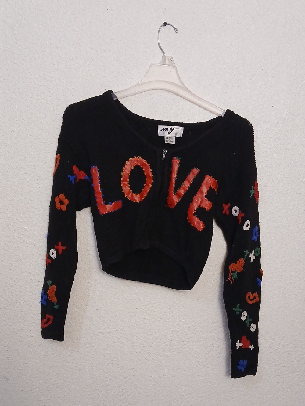 Black Cropped 'LOVE' Embellished Sweater